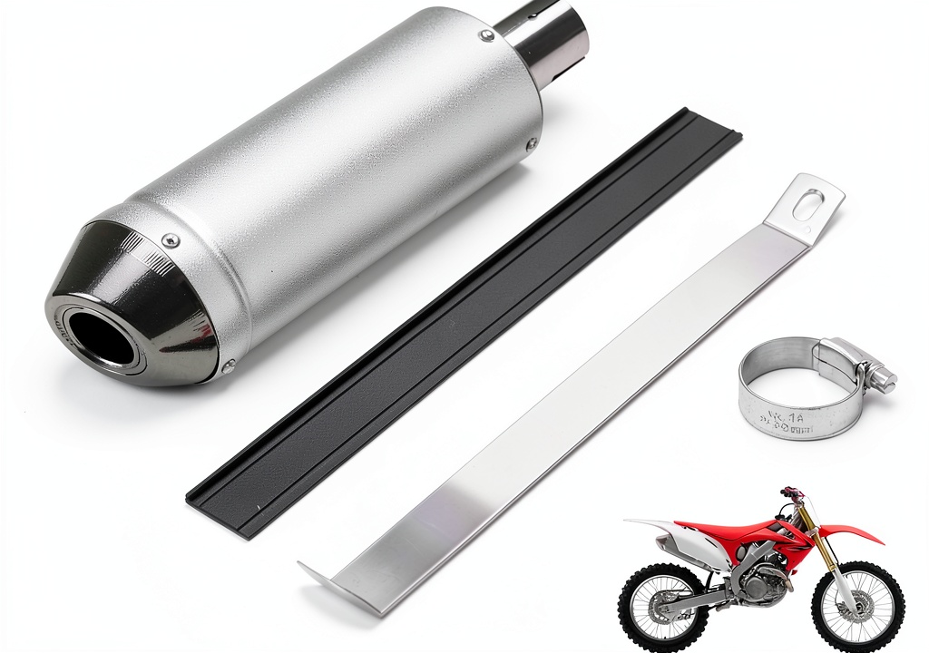 CMIYETO muffler installed on a dirt bike in a trail setting